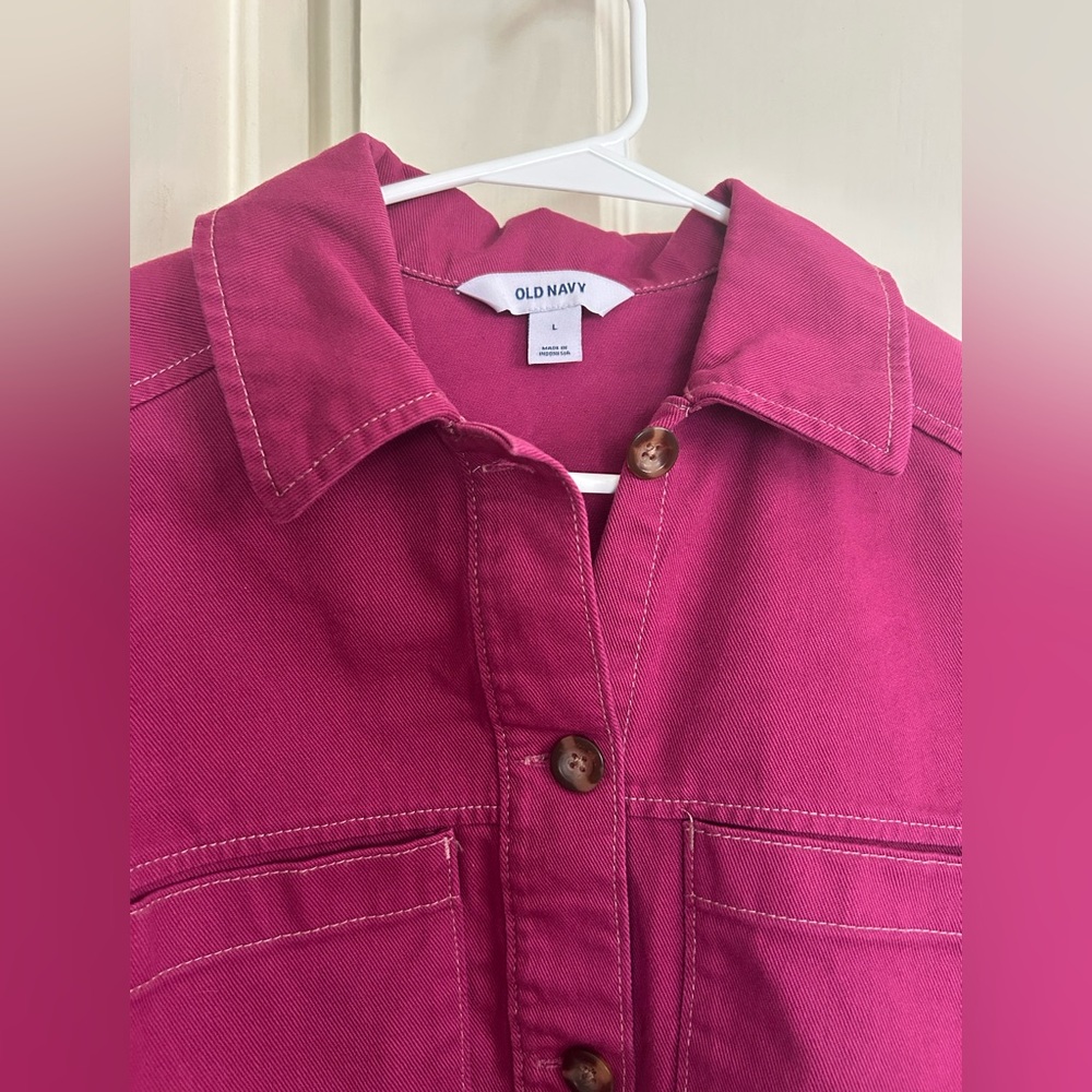 NWT Old Navy Cropped Utility Jacket in Berry Sz Large - Picture 4 of 7